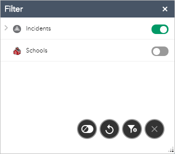 Filter widget with all possible filter action buttons Filter widget with all possible filter action buttons